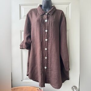 Match Point Tan Brown 3/4 Sleeve 100% Linen Tunic Top Coastal Grandma Small